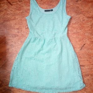 Turquoise Lace Overlay Dress